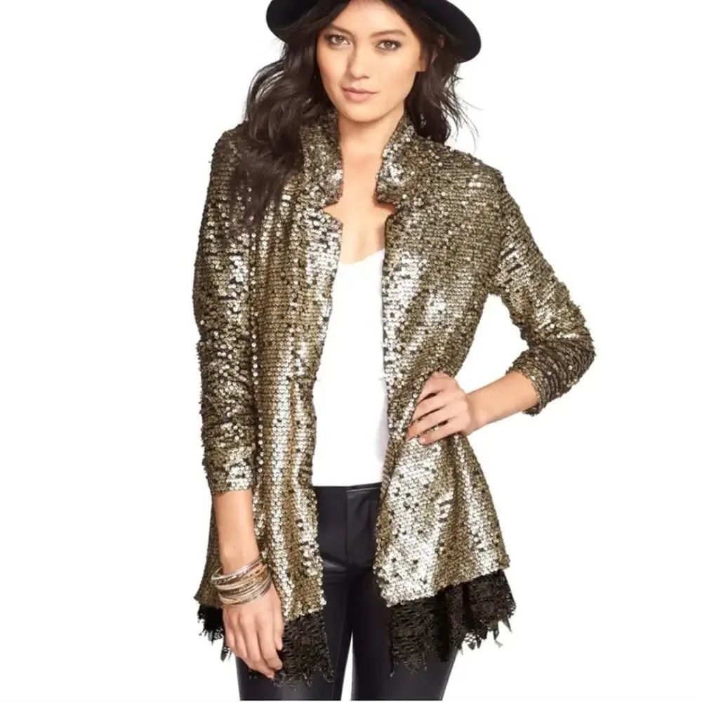 Free People Stardust Tarnished Sequin Lace XS Coat Jacket